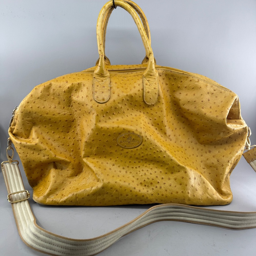 Terrida Tangaroa Ostrich Embossed Leather Duffle Bag Made in Italy Yellow Large